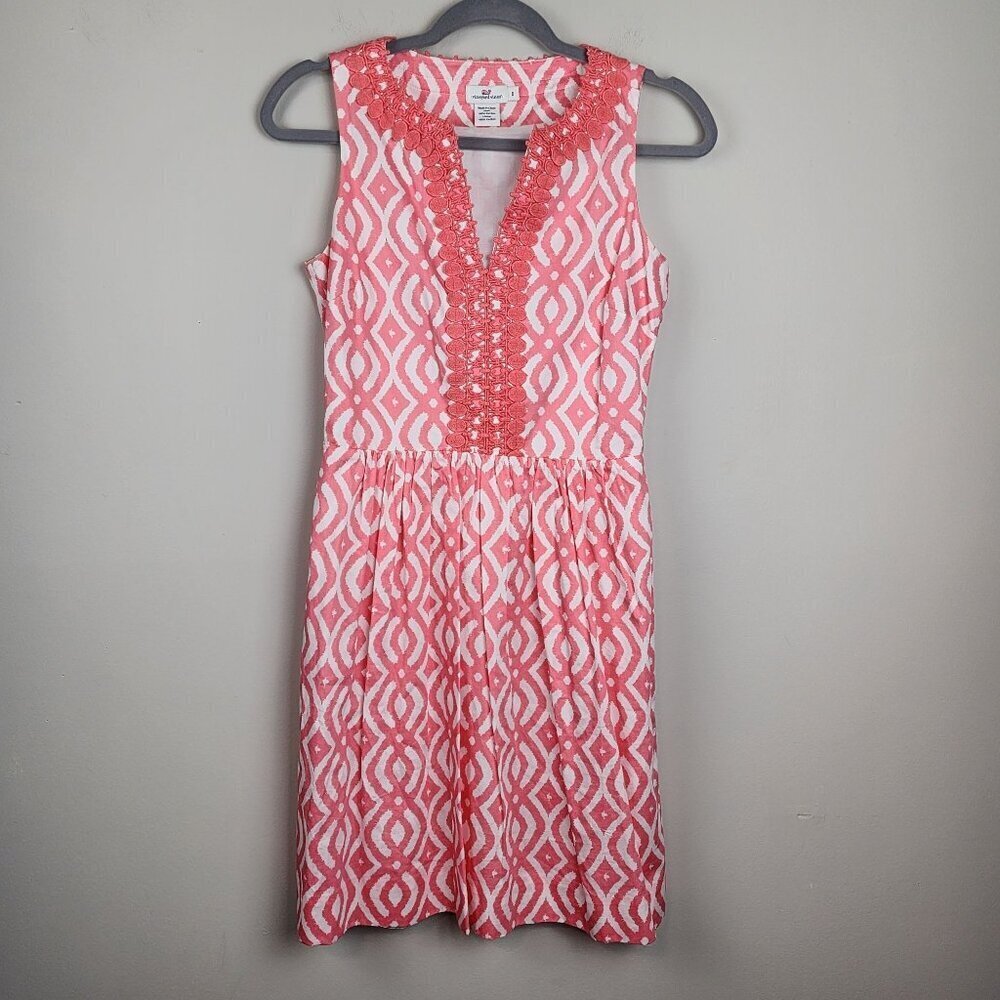 Vineyard Vines women sz 0 sleeveless summer dress eyelet embroidery coral preppy
